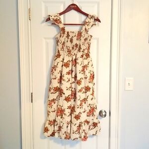 The Drop Floral Summer Dress, Size S, White with Pink Flowers